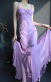 Niulatu Spaghetti Strap Mermaid Long Prom Dresses Beaded Chiffon Lavender Long Evening Dresses HZ1026