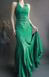 Niulatu Spaghetti Strap Mermaid Long Prom Dresses Lace Applique Green Evening Dresses with Open Back HZ1026