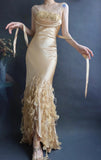 Niulatu Spaghetti Strap Bodycon Long Prom Dresses Taffeta Gold Evening Dresses HZ1026