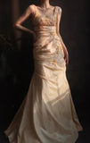 Niulatu Square Neck Sheath Long Prom Dresses Beaded Taffeta Yellow Evening Dresses HZ1026