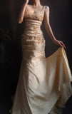 Niulatu Square Neck Sheath Long Prom Dresses Beaded Taffeta Yellow Evening Dresses HZ1026