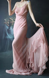 Niulatu Spaghetti Strap Sheath Long Prom Dresses Chiffon Dusty Pink Evening Dresses HZ1026
