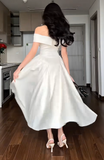 Niulatu Off-the-shoulder A-Line Wedding Guest Dresses Satin Light Champagne Birthday Dresses HZ1026