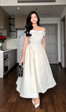 Niulatu Off-the-shoulder A-Line Wedding Guest Dresses Satin Light Champagne Birthday Dresses HZ1026