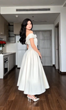 Niulatu Off-the-shoulder A-Line Wedding Guest Dresses Satin Light Champagne Birthday Dresses HZ1026