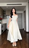 Niulatu Off-the-shoulder A-Line Wedding Guest Dresses Satin Light Champagne Birthday Dresses HZ1026