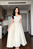 Niulatu Off-the-shoulder A-Line Wedding Guest Dresses Satin Light Champagne Birthday Dresses HZ1026