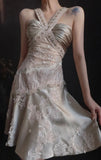 Niulatu V-neck Sheath Wedding Guest Dresses Satin Lace Birthday Dresses HZ1026