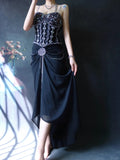 Niulatu Spaghetti Strap Sheath Wedding Guest Dresses Black Birthday Dresses Chiffon Beaded Formal Dresses HZ1026