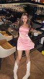 Niulatu Pink Homecoming Dresses Spaghetti Strap Sheath Short Prom Dresses Cute Birthday Dresses HZ1026