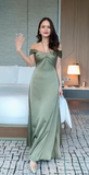 Niulatu Off-the-shoulder Sheath Satin Green Bridesmaid Dresses HZ1026