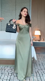 Niulatu Off-the-shoulder Sheath Satin Green Bridesmaid Dresses HZ1026