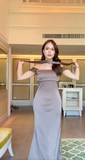 Niulatu Square Neck Sheath Satin Chocolate Bridesmaid Dresses HZ1026