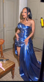 Niulatu Sweetheart Sheath Blue Long Prom Dresses with Slits HZ1026