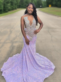Niulatu Mermaid Sequin Purple Long Prom Dresses HZ1026