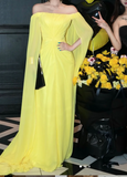 Niulatu Off-the-shoulder Sheath Long Prom Dresses Yellow Formal Evening Gowns HZ1026