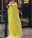 Niulatu Off-the-shoulder Sheath Long Prom Dresses Yellow Formal Evening Gowns HZ1026