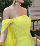 Niulatu Off-the-shoulder Sheath Long Prom Dresses Yellow Formal Evening Gowns HZ1026