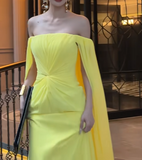 Niulatu Off-the-shoulder Sheath Long Prom Dresses Yellow Formal Evening Gowns HZ1026