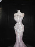 Niulatu Lavender Tulle Beaded Mermaid Prom Dress Formal Evening Dress HZ1007