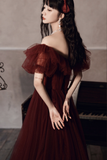 Niulatu Off The Shoulder Tulle Line Prom Dress Evening Dress HZ1007