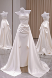 Niulatu Strapless Sheath Wedding Dress Ivory Satin Bridal Gown Elegant Sleeveless Bridal Dress HZ1031
