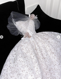 Niulatu Strapless Ball Gown White Wedding Dress Lace Applique Bridal Dress Elegant Sleeveless Bridal Gown HZ1031