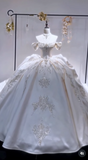 Niulatu Off-the-shoulder Ball Gown White Wedding Dress Satin Beaded Bridal Dress Elegant Bridal Gown HZ1031