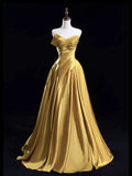 Niulatu Satin Gold Long Prom Dress, Gold Long Formal Dress HZ1026