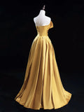 Niulatu Satin Gold Long Prom Dress, Gold Long Formal Dress HZ1026