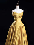 Niulatu Satin Gold Long Prom Dress, Gold Long Formal Dress HZ1026