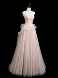 Niulatu Tulle Applique Long Prom Dress, Pink Long Formal Dress HZ1026