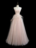 Niulatu Tulle Applique Long Prom Dress, Pink Long Formal Dress HZ1026