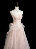 Niulatu Tulle Applique Long Prom Dress, Pink Long Formal Dress HZ1026