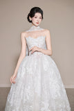 Niulatu Strapless Wedding Dresses Applique A-Line Tulle Bridal Gowns Sleeveless White Bridal Dresses HZ1026