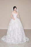 Niulatu Strapless Wedding Dresses Applique A-Line Tulle Bridal Gowns Sleeveless White Bridal Dresses HZ1026