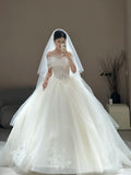 Niulatu Off-the-shoulder Wedding Dresses Ball Gown Tulle Bridal Gowns Ivory Bridal Dresses HZ1026