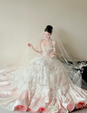 Niulatu Strapless Wedding Dresses A-Line Lace Bridal Gowns Sleeveless White/Pink Bridal Dresses HZ1026