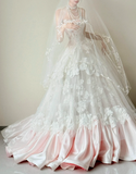 Niulatu Strapless Wedding Dresses A-Line Lace Bridal Gowns Sleeveless White/Pink Bridal Dresses HZ1026