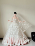 Niulatu Strapless Wedding Dresses A-Line Lace Bridal Gowns Sleeveless White/Pink Bridal Dresses HZ1026