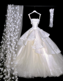 Niulatu Ball Gown Applique Strapless Wedding Dresses Tulle Bridal Gowns White Bridal Dresses HZ1026