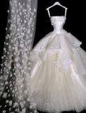 Niulatu Ball Gown Applique Strapless Wedding Dresses Tulle Bridal Gowns White Bridal Dresses HZ1026