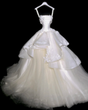 Niulatu Ball Gown Applique Strapless Wedding Dresses Tulle Bridal Gowns White Bridal Dresses HZ1026