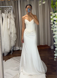 Niulatu Sweetheart Neck Sheath Wedding Dresses Satin Bridal Gowns White Sleeveless Bridal Dresses HZ1026