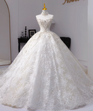 Niulatu Strapless Ball Gown Lace Wedding Dresses Beaded Bridal Gowns White Sleeveless Bridal Dresses HZ1026