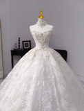 Niulatu Strapless Ball Gown Lace Wedding Dresses Beaded Bridal Gowns White Sleeveless Bridal Dresses HZ1026