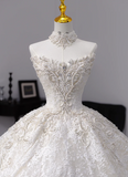 Niulatu Strapless Ball Gown Lace Wedding Dresses Beaded Bridal Gowns White Sleeveless Bridal Dresses HZ1026