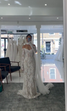 Niulatu Off-the-shoulder Ball Gown Tulle Wedding Dresses Applique Bridal Gowns White Long-sleeved Bridal Dresses HZ1026