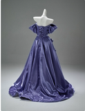 Niulatu Off-the-shoulder A-Line Long Prom Dress Satin Applique Purple Formal Evening Dress Glam Graduation Dress HZ1031