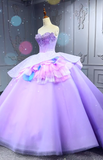 Niulatu Strapless Ball Gown Tulle Long Prom Dresses Beaded Purple Quinceanera Dresses Sweet 16 Dress HZ1026